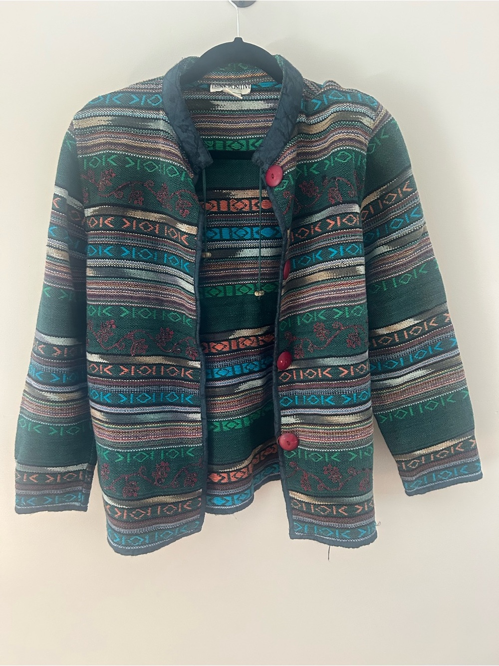 Guatemala fabric  Patterned Green Multicolor Women's Sweater Jacket